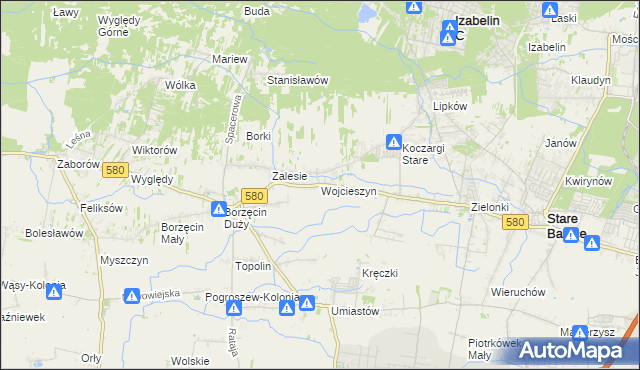 mapa Wojcieszyn gmina Stare Babice, Wojcieszyn gmina Stare Babice na mapie Targeo