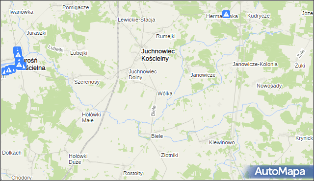 mapa Wólka gmina Juchnowiec Kościelny, Wólka gmina Juchnowiec Kościelny na mapie Targeo