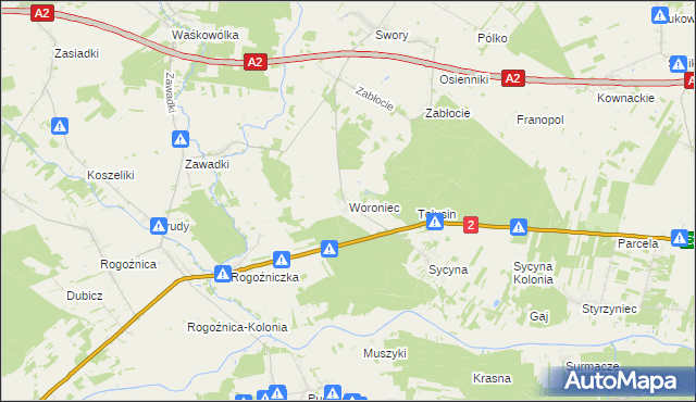 mapa Woroniec gmina Biała Podlaska, Woroniec gmina Biała Podlaska na mapie Targeo