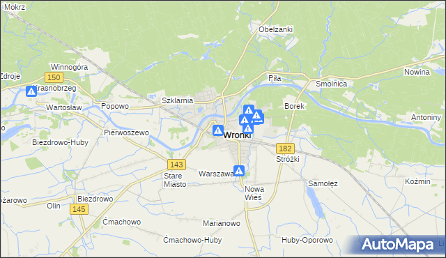 mapa Wronki powiat szamotulski, Wronki powiat szamotulski na mapie Targeo