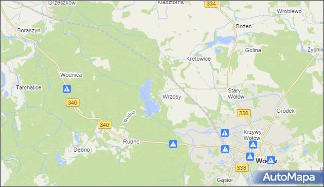 mapa Wrzosy gmina Wołów, Wrzosy gmina Wołów na mapie Targeo