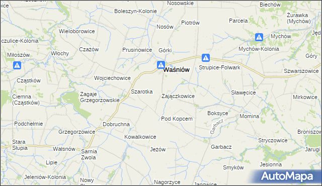 mapa Zajączkowice gmina Waśniów, Zajączkowice gmina Waśniów na mapie Targeo