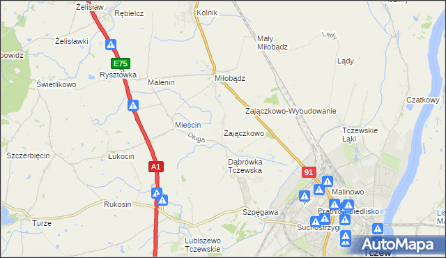 mapa Zajączkowo gmina Tczew, Zajączkowo gmina Tczew na mapie Targeo