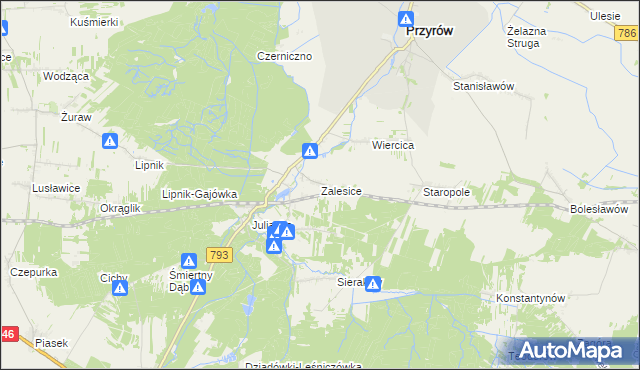 mapa Zalesice gmina Przyrów, Zalesice gmina Przyrów na mapie Targeo