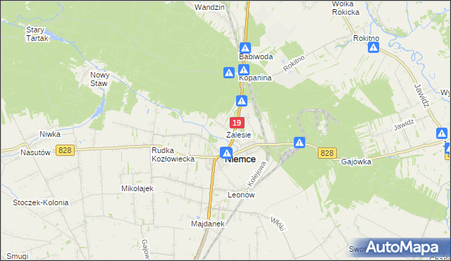 mapa Zalesie gmina Niemce, Zalesie gmina Niemce na mapie Targeo