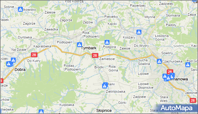 mapa Zamieście gmina Tymbark, Zamieście gmina Tymbark na mapie Targeo