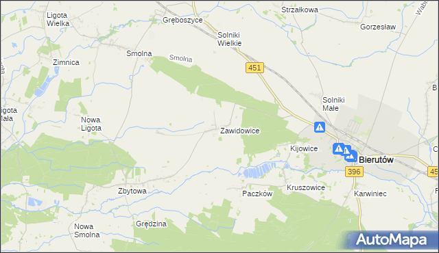 mapa Zawidowice gmina Bierutów, Zawidowice gmina Bierutów na mapie Targeo