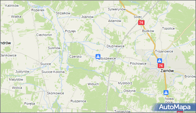 mapa Zdyszewice, Zdyszewice na mapie Targeo