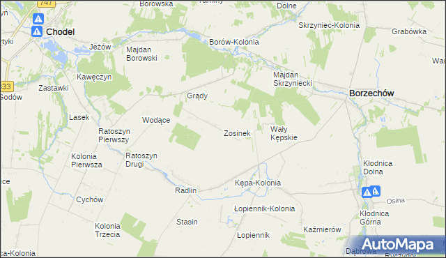 mapa Zosinek gmina Chodel, Zosinek gmina Chodel na mapie Targeo