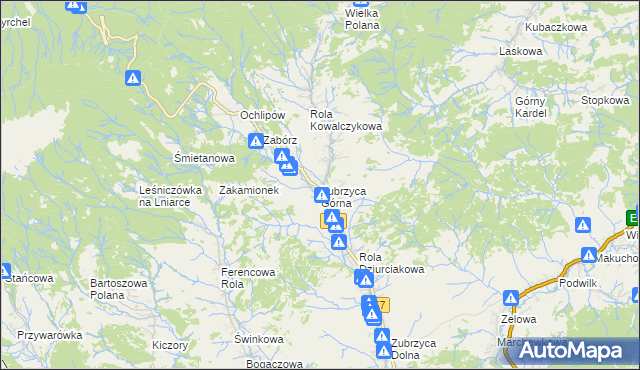 mapa Zubrzyca Górna, Zubrzyca Górna na mapie Targeo