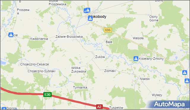 mapa Żuków gmina Mokobody, Żuków gmina Mokobody na mapie Targeo