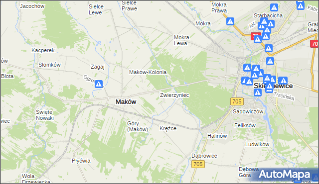 mapa Zwierzyniec gmina Maków, Zwierzyniec gmina Maków na mapie Targeo