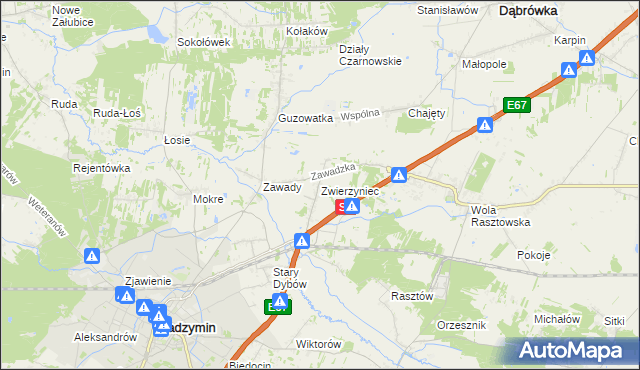 mapa Zwierzyniec gmina Radzymin, Zwierzyniec gmina Radzymin na mapie Targeo