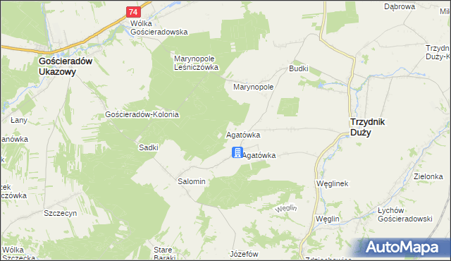mapa Agatówka gmina Gościeradów, Agatówka gmina Gościeradów na mapie Targeo