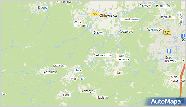 mapa Aleksandrów gmina Chlewiska, Aleksandrów gmina Chlewiska na mapie Targeo