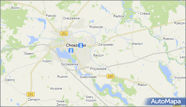mapa Baczyn gmina Choszczno, Baczyn gmina Choszczno na mapie Targeo