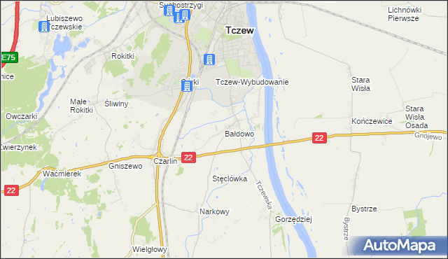 mapa Bałdowo gmina Tczew, Bałdowo gmina Tczew na mapie Targeo