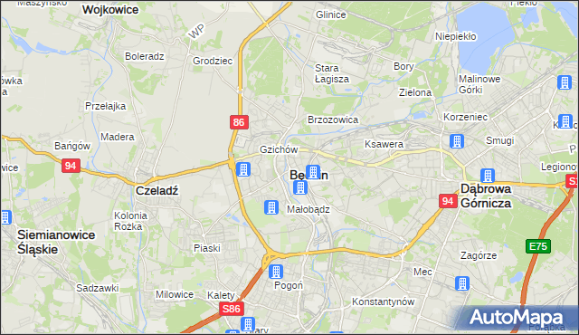 mapa Będzin, Będzin na mapie Targeo