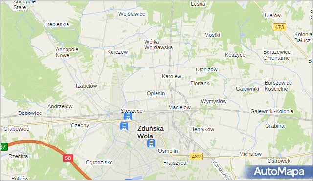 mapa Beniaminów gmina Zduńska Wola, Beniaminów gmina Zduńska Wola na mapie Targeo