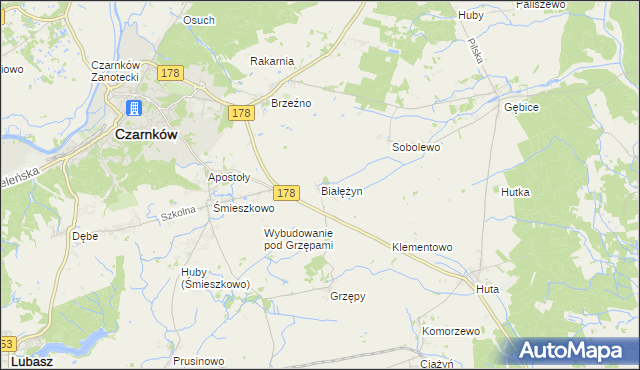 mapa Białężyn gmina Czarnków, Białężyn gmina Czarnków na mapie Targeo