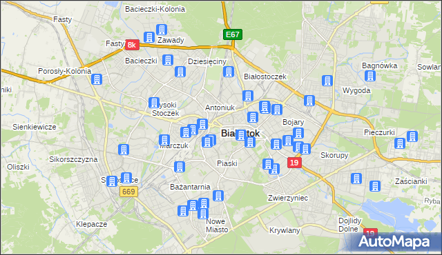 mapa Białegostoku, Białystok na mapie Targeo