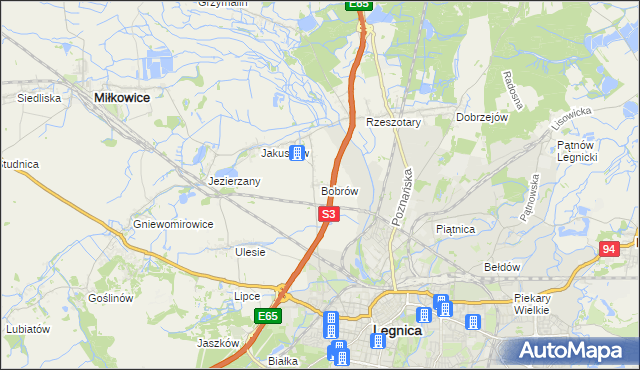 mapa Bobrów gmina Miłkowice, Bobrów gmina Miłkowice na mapie Targeo
