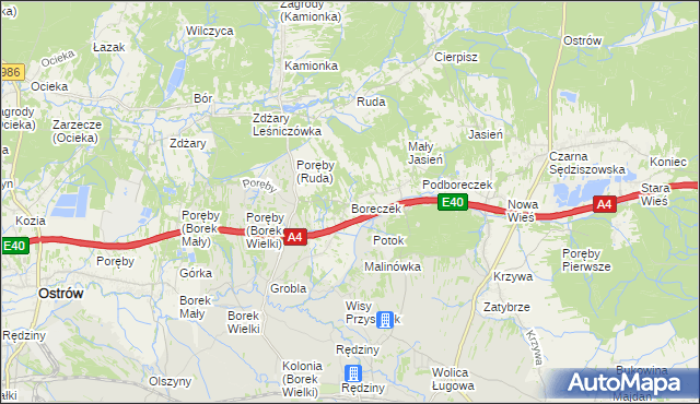 mapa Boreczek gmina Sędziszów Małopolski, Boreczek gmina Sędziszów Małopolski na mapie Targeo