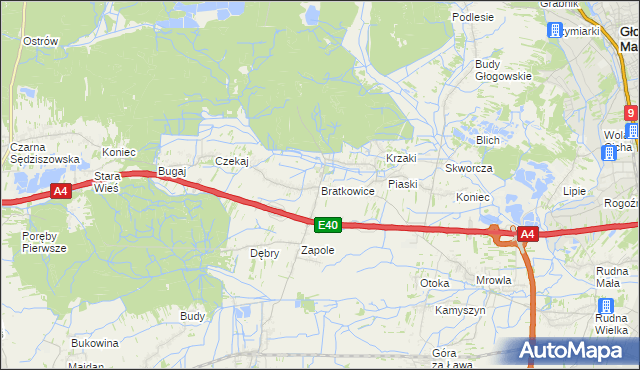 mapa Bratkowice, Bratkowice na mapie Targeo