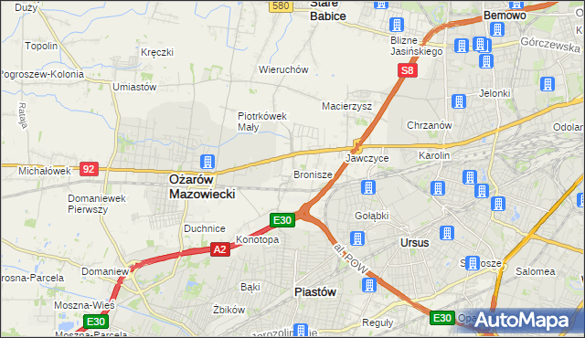 mapa Bronisze gmina Ożarów Mazowiecki, Bronisze gmina Ożarów Mazowiecki na mapie Targeo