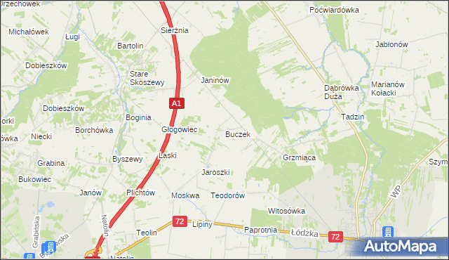 mapa Buczek gmina Brzeziny, Buczek gmina Brzeziny na mapie Targeo