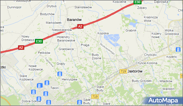 mapa Budy Zosine, Budy Zosine na mapie Targeo