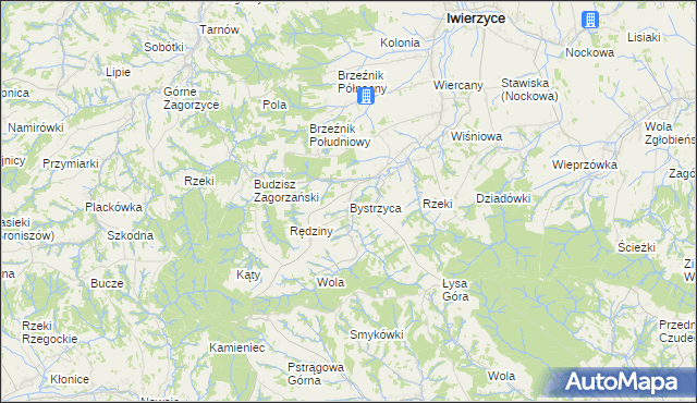 mapa Bystrzyca gmina Iwierzyce, Bystrzyca gmina Iwierzyce na mapie Targeo