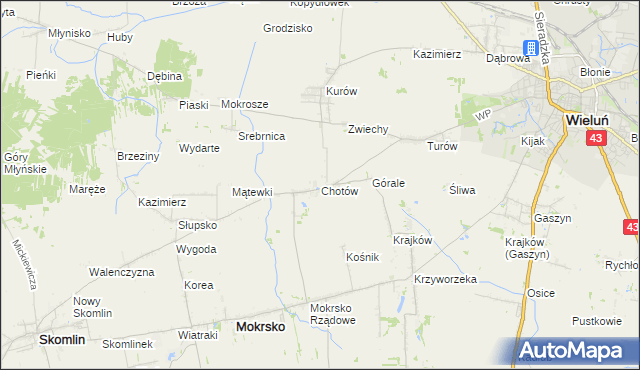 mapa Chotów gmina Mokrsko, Chotów gmina Mokrsko na mapie Targeo