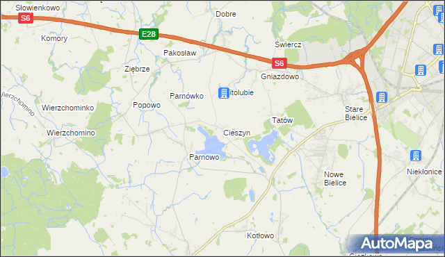 mapa Cieszyn gmina Biesiekierz, Cieszyn gmina Biesiekierz na mapie Targeo