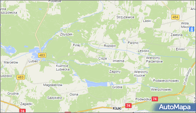 mapa Cisza gmina Kluki, Cisza gmina Kluki na mapie Targeo