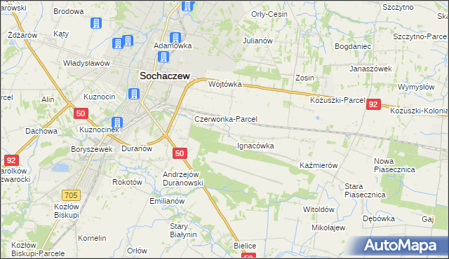 mapa Czyste gmina Sochaczew, Czyste gmina Sochaczew na mapie Targeo