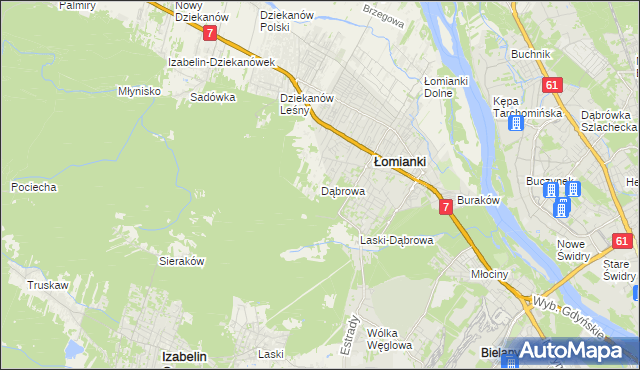mapa Dąbrowa gmina Łomianki, Dąbrowa gmina Łomianki na mapie Targeo
