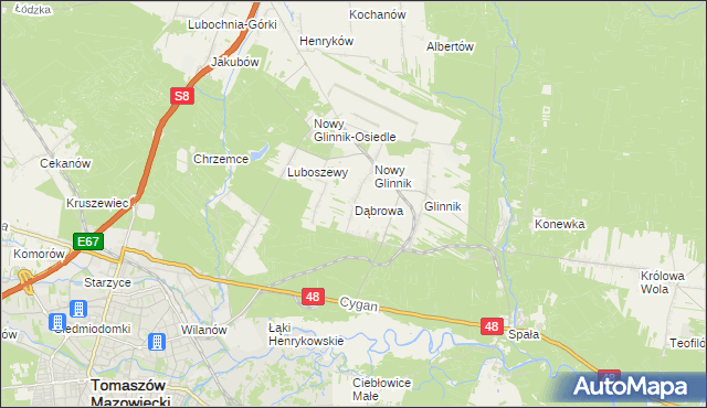 mapa Dąbrowa gmina Lubochnia, Dąbrowa gmina Lubochnia na mapie Targeo