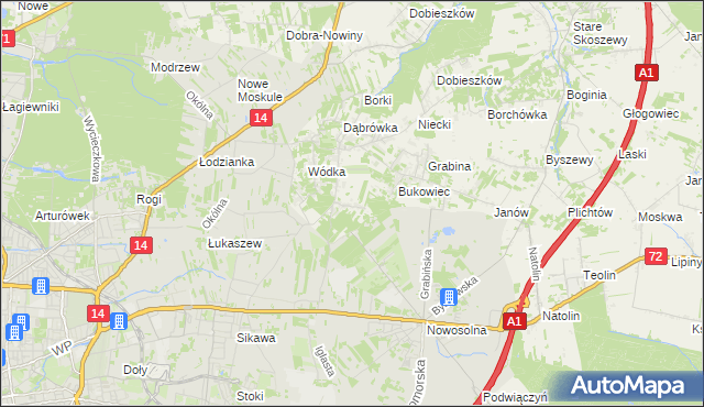 mapa Dąbrowa gmina Nowosolna, Dąbrowa gmina Nowosolna na mapie Targeo
