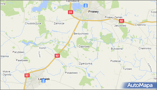 mapa Dąbrowa gmina Pniewy, Dąbrowa gmina Pniewy na mapie Targeo