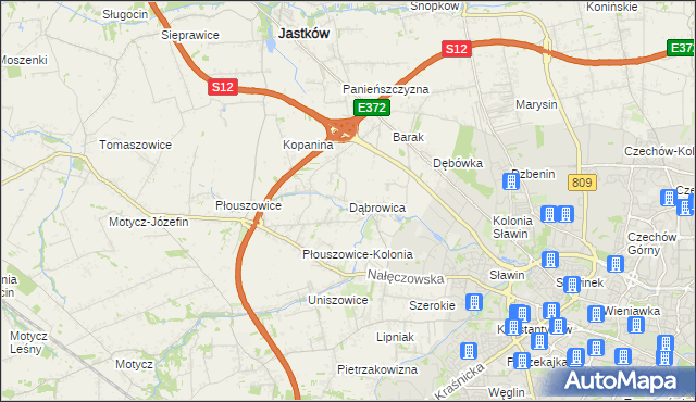 mapa Dąbrowica gmina Jastków, Dąbrowica gmina Jastków na mapie Targeo