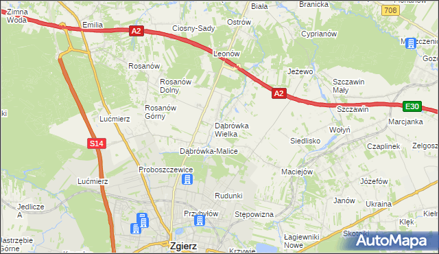mapa Dąbrówka-Strumiany, Dąbrówka-Strumiany na mapie Targeo
