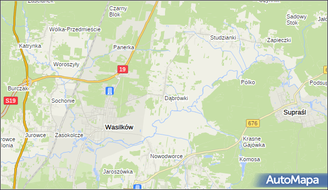 mapa Dąbrówki gmina Wasilków, Dąbrówki gmina Wasilków na mapie Targeo