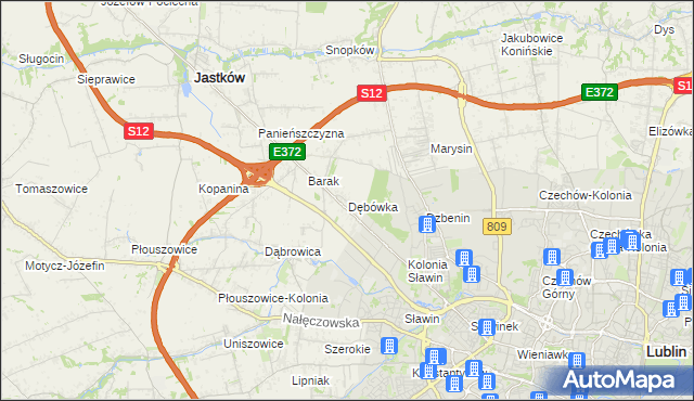mapa Dębówka gmina Jastków, Dębówka gmina Jastków na mapie Targeo