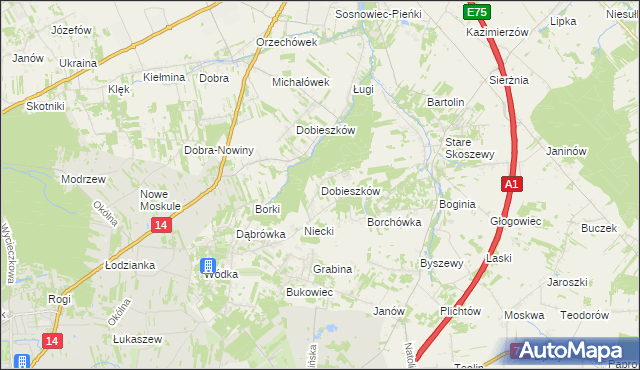 mapa Dobieszków gmina Nowosolna, Dobieszków gmina Nowosolna na mapie Targeo