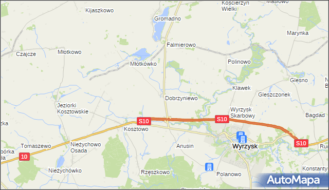 mapa Dobrzyniewo, Dobrzyniewo na mapie Targeo