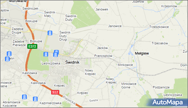 mapa Franciszków gmina Mełgiew, Franciszków gmina Mełgiew na mapie Targeo