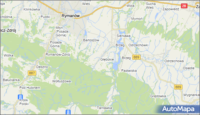 mapa Głębokie gmina Rymanów, Głębokie gmina Rymanów na mapie Targeo