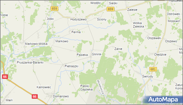 mapa Glinnik gmina Brańsk, Glinnik gmina Brańsk na mapie Targeo