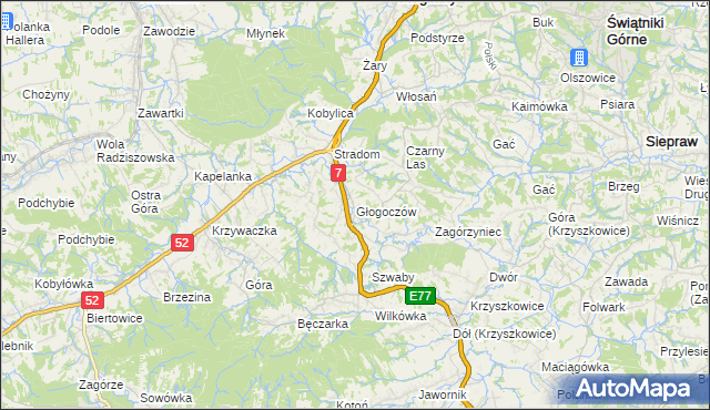 mapa Głogoczów, Głogoczów na mapie Targeo